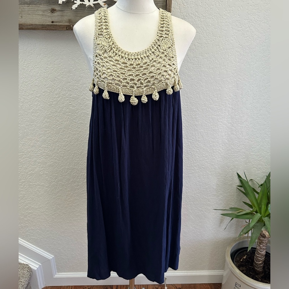 Lilly Pulitzer Rachelle Navy and Gold metallic  Mini Dress Ladies‎ L NWT